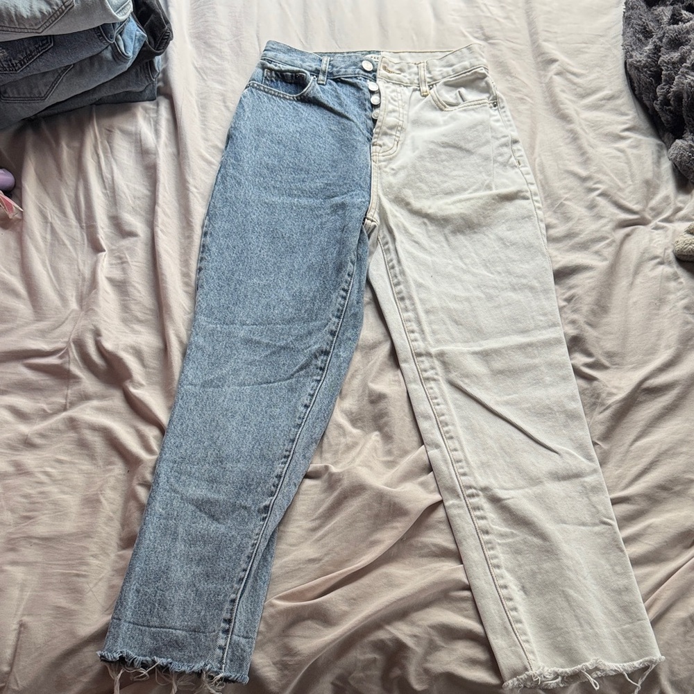 PacSun Two-Tone Straight Leg Jeans in Blue and Cream